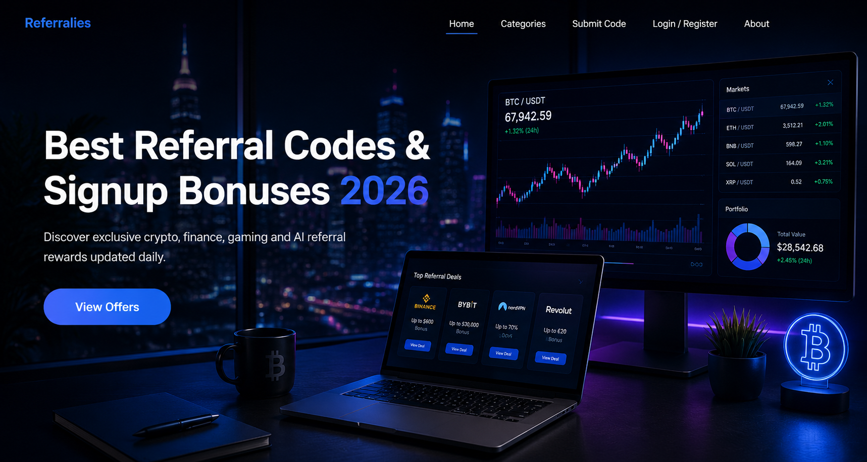 referral codes, crypto bonuses, cashback offers and signup deals.